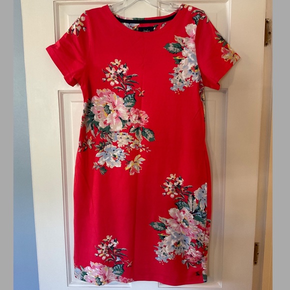 Joules Dresses Joules Riviera Print Short Sleeve Jersey Dress Pink